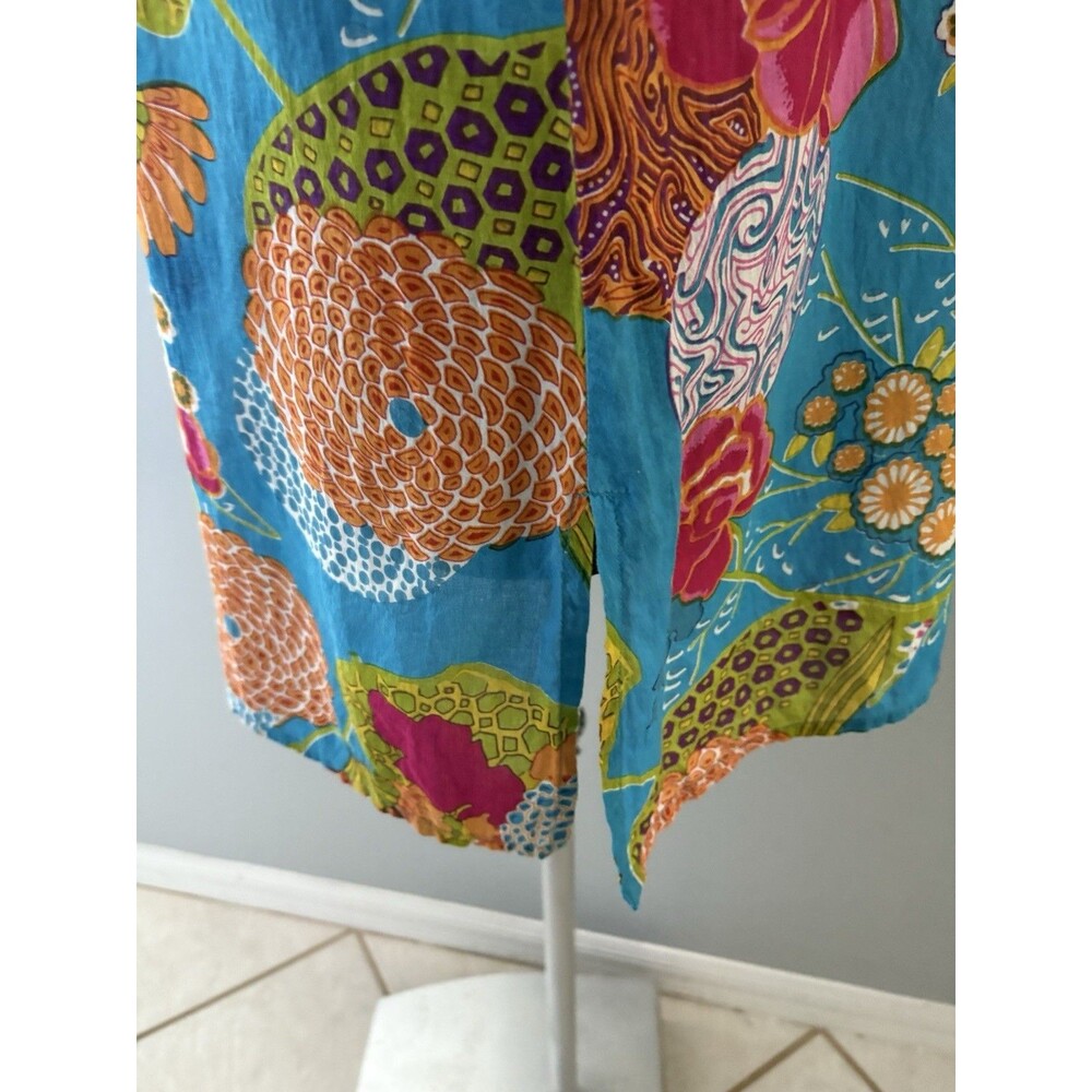 Kikisol Tunic Top Womens L Blue Floral Lagenlook Coastal Resort Vacation Coverup - Picture 2 of 15